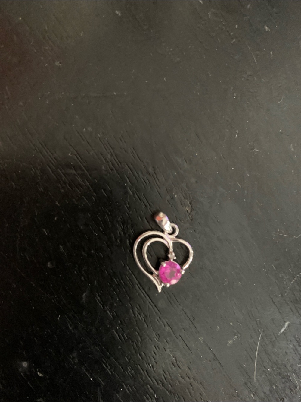 Silver Heart Pendant Necklace with Pink Gemstone Accent